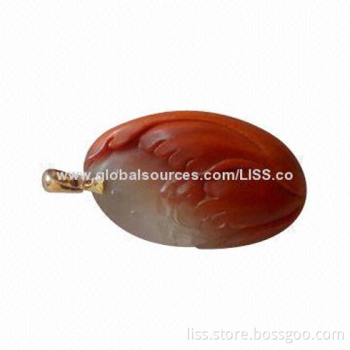 Luxury Carving, Pendant of Southern Red Agate with Golden Mosaic